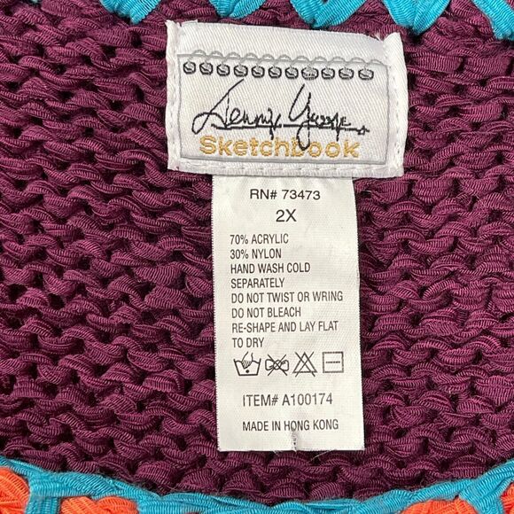Jennifer Jenny George Sketchbook Ribbon Sweater Size 2X Red Orange Purple Blue - Picture 8 of 10
